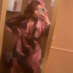 Mauve and navy midi dress from fashion nova